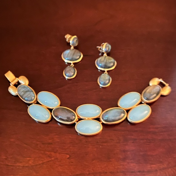 JULIE VOS BRACELET & EARRINGS SET (Aqua Blue Chalcedony & Labradorite)  *RETIRED - Picture 2 of 14